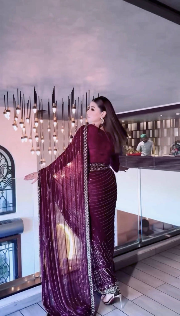 Wine Elegant Kasturi Silk Saree with Sequins & Thread Work ClothsVilla