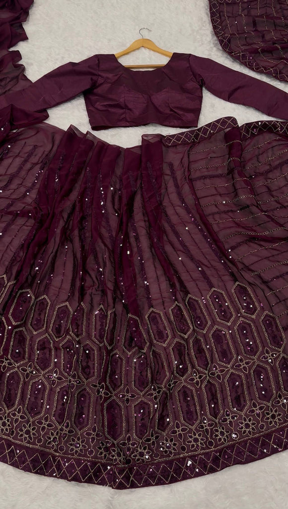 Wine Elegant Kasturi Silk Saree with Sequins & Thread Work ClothsVilla