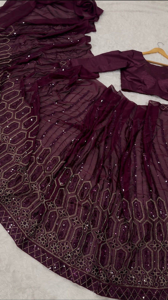 Wine Elegant Kasturi Silk Saree with Sequins & Thread Work ClothsVilla