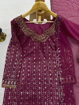 Wine Elegant Mirror Work Co-Ord Set ClothsVilla