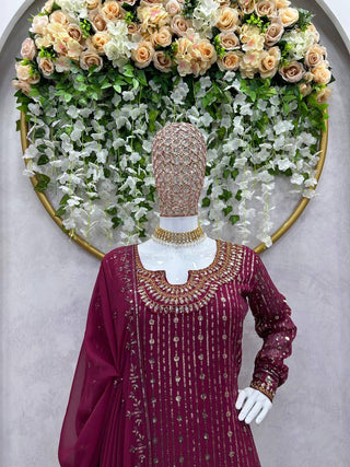 Wine Elegant Mirror Work Co-Ord Set ClothsVilla