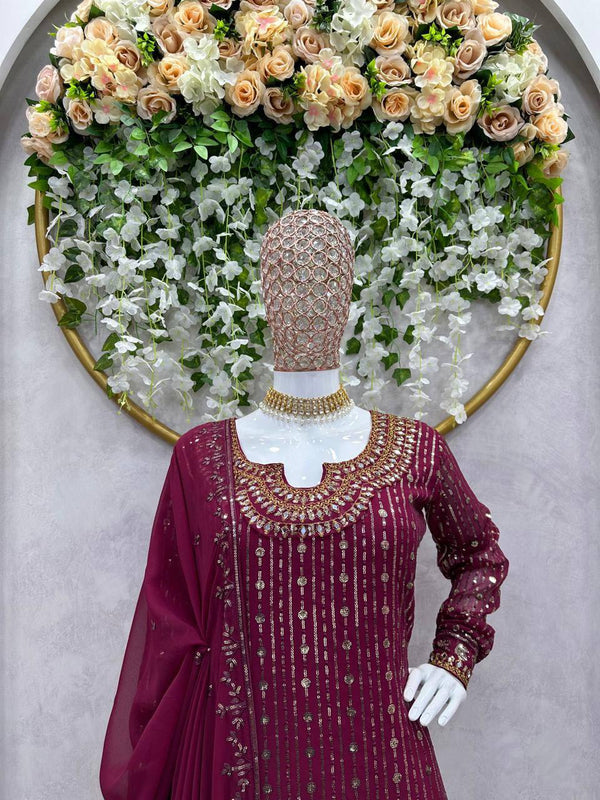Wine Elegant Mirror Work Co-Ord Set ClothsVilla