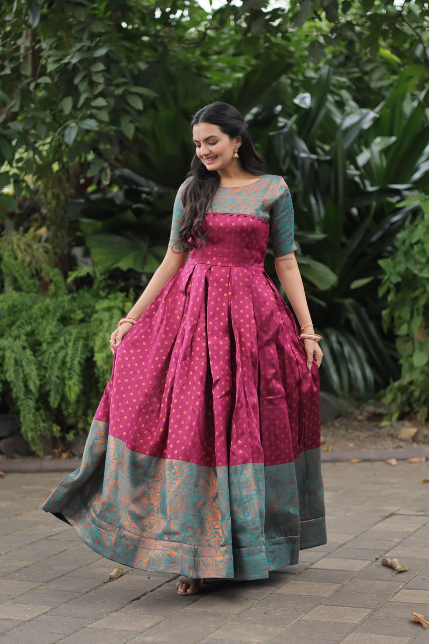 Wine Elegant Noir Jacquard Silk Gown Luxurious Texture and Timeless Style Main image