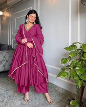 Load image into Gallery viewer, Wine Elegant Party Wear Alia Cut Anarkali Gown Set with Dupatta &amp; Bottom Clothsvilla