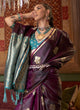 Load image into Gallery viewer, Wine Elegant Satin Silk Saree – Evening Cocktail &amp; Dinner Party Wear ClothsVilla