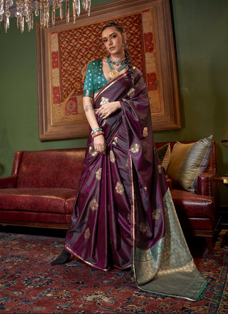 Wine Elegant Satin Silk Saree – Evening Cocktail & Dinner Party Wear ClothsVilla