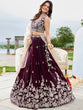 Load image into Gallery viewer, Wine Elegant Satin Silk Sequin Embroidered Lehenga Choli with Dupatta – 3.5 Meter Flair, Fully Stitched ClothsVilla