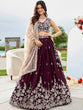 Load image into Gallery viewer, Wine Elegant Satin Silk Sequin Embroidered Lehenga Choli with Dupatta – 3.5 Meter Flair, Fully Stitched ClothsVilla