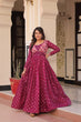 Load image into Gallery viewer, Wine Elegant Staple Jacquard Weaving Gown with Position Print Choli Clothsvilla