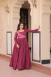 Load image into Gallery viewer, Wine Elegant Staple Jacquard Weaving Gown with Position Print Choli Clothsvilla