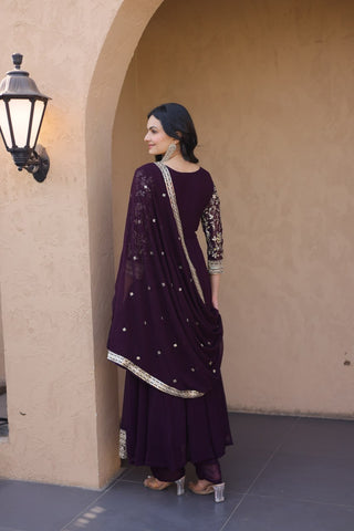 Wine Embroidered Anarkali Gown ClothsVilla