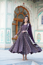 Load image into Gallery viewer, Wine Embroidered Faux Blooming Gown with Sequin Dupatta ClothsVilla