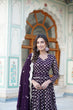 Load image into Gallery viewer, Wine Embroidered Faux Blooming Gown with Sequin Dupatta ClothsVilla
