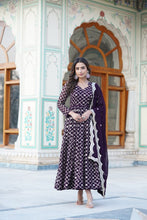 Load image into Gallery viewer, Wine Embroidered Faux Blooming Gown with Sequin Dupatta ClothsVilla