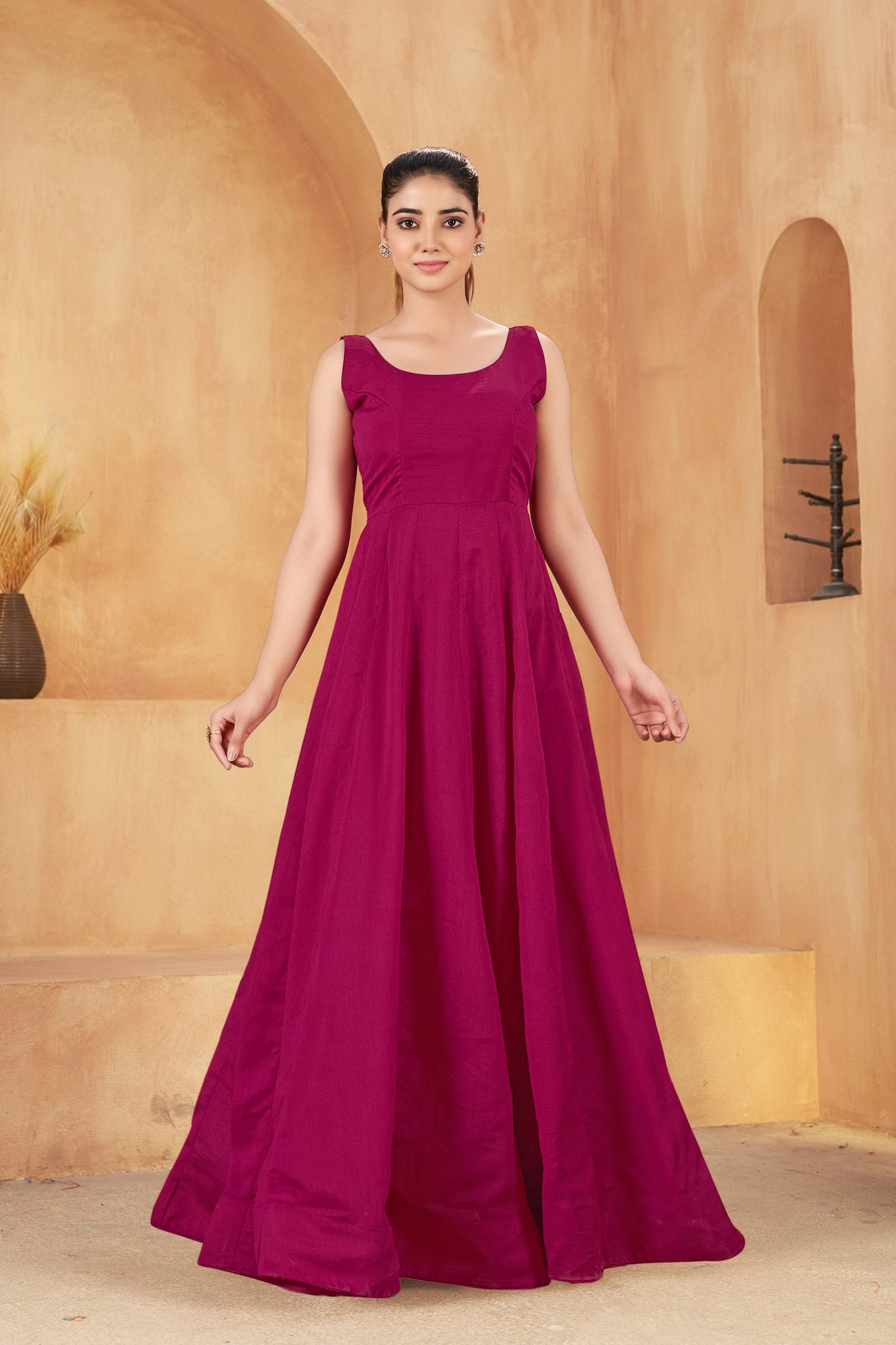 Wine Embroidered Jacket Gown Set ClothsVilla