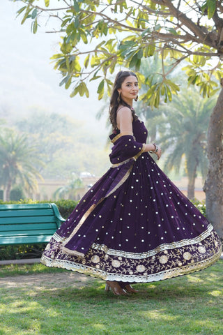 Luxury Wine Embroidered Sequin Gown with Designer Dupatta ClothsVilla