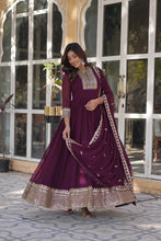 Load image into Gallery viewer, Wine Faux Blooming Georgette Gown with Dupatta Clothsvilla