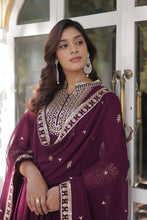 Load image into Gallery viewer, Wine Faux Blooming Georgette Gown with Dupatta Clothsvilla