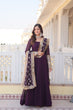 Load image into Gallery viewer, Wine Faux Blooming Gown with Dupatta Featuring Attractive Embroidered Sequins Work and Lace Border ClothsVilla