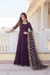 Load image into Gallery viewer, Wine Faux Blooming Gown with Dupatta Featuring Attractive Embroidered Sequins Work and Lace Border ClothsVilla