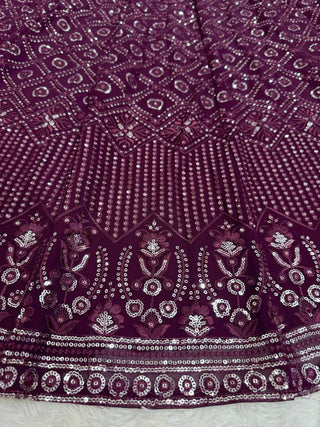 Wine Faux Georgette Semi-Stitched Lehenga Set with Thread & Sequin Work ClothsVilla