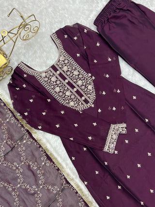 Wine Festival Special Pure Blooming Rangoli Silk Kurta Set with Dupatta – Elegant Embroidery & Lace Work