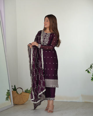 Wine Festival Special Pure Blooming Rangoli Silk Kurta Set with Dupatta – Elegant Embroidery & Lace Work