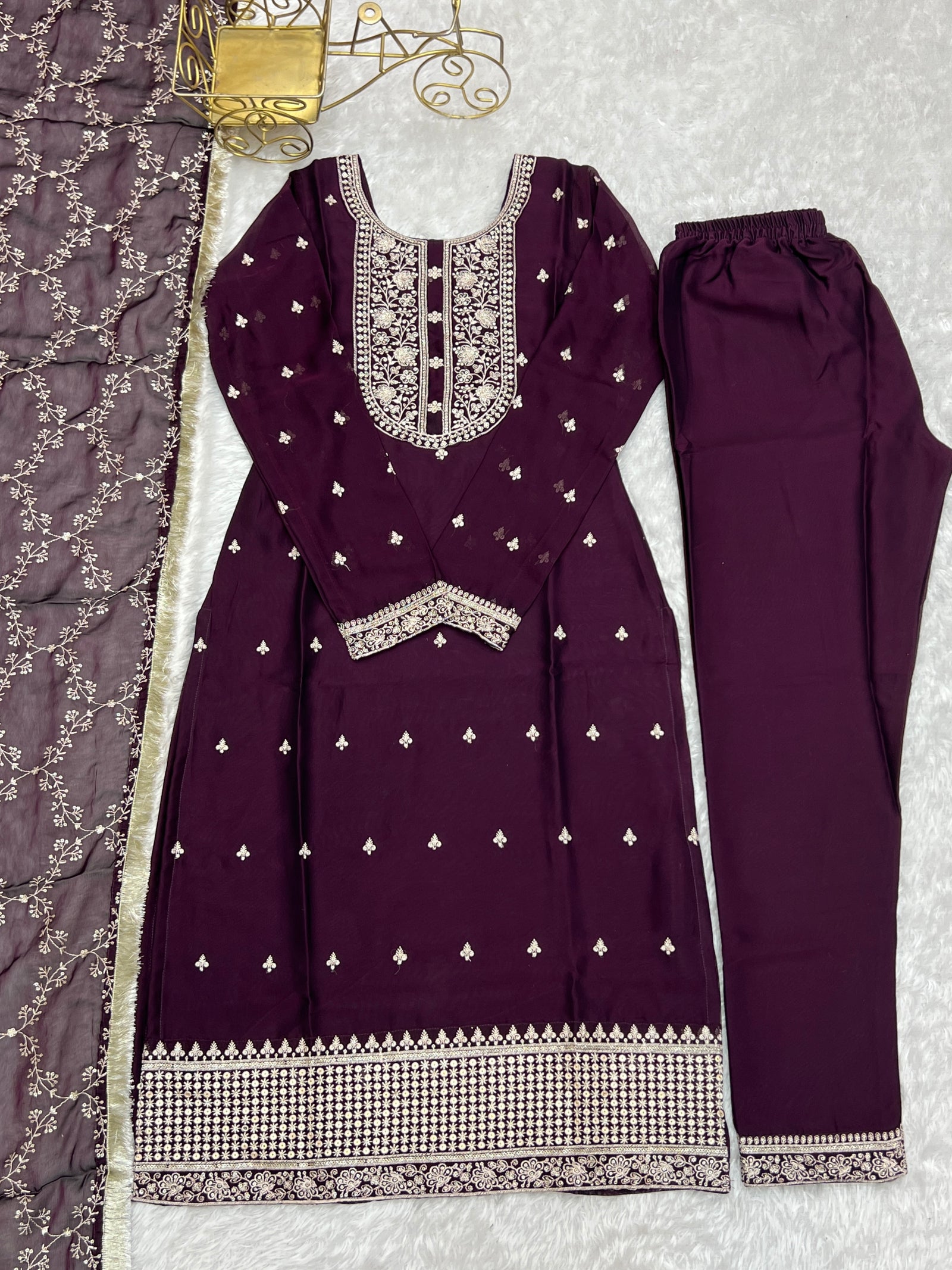 Wine Festival Special Pure Blooming Rangoli Silk Kurta Set with Dupatta – Elegant Embroidery & Lace Work