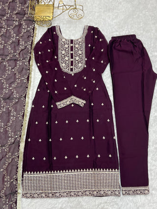 Wine Festival Special Pure Blooming Rangoli Silk Kurta Set with Dupatta – Elegant Embroidery & Lace Work