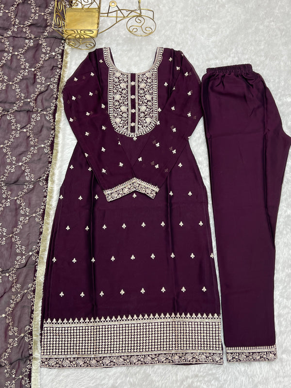 Wine Festival Special Pure Blooming Rangoli Silk Kurta Set with Dupatta – Elegant Embroidery & Lace Work
