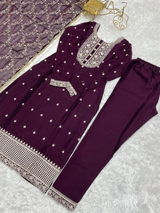 Wine Festival Special Pure Blooming Rangoli Silk Kurta Set with Dupatta – Elegant Embroidery & Lace Work