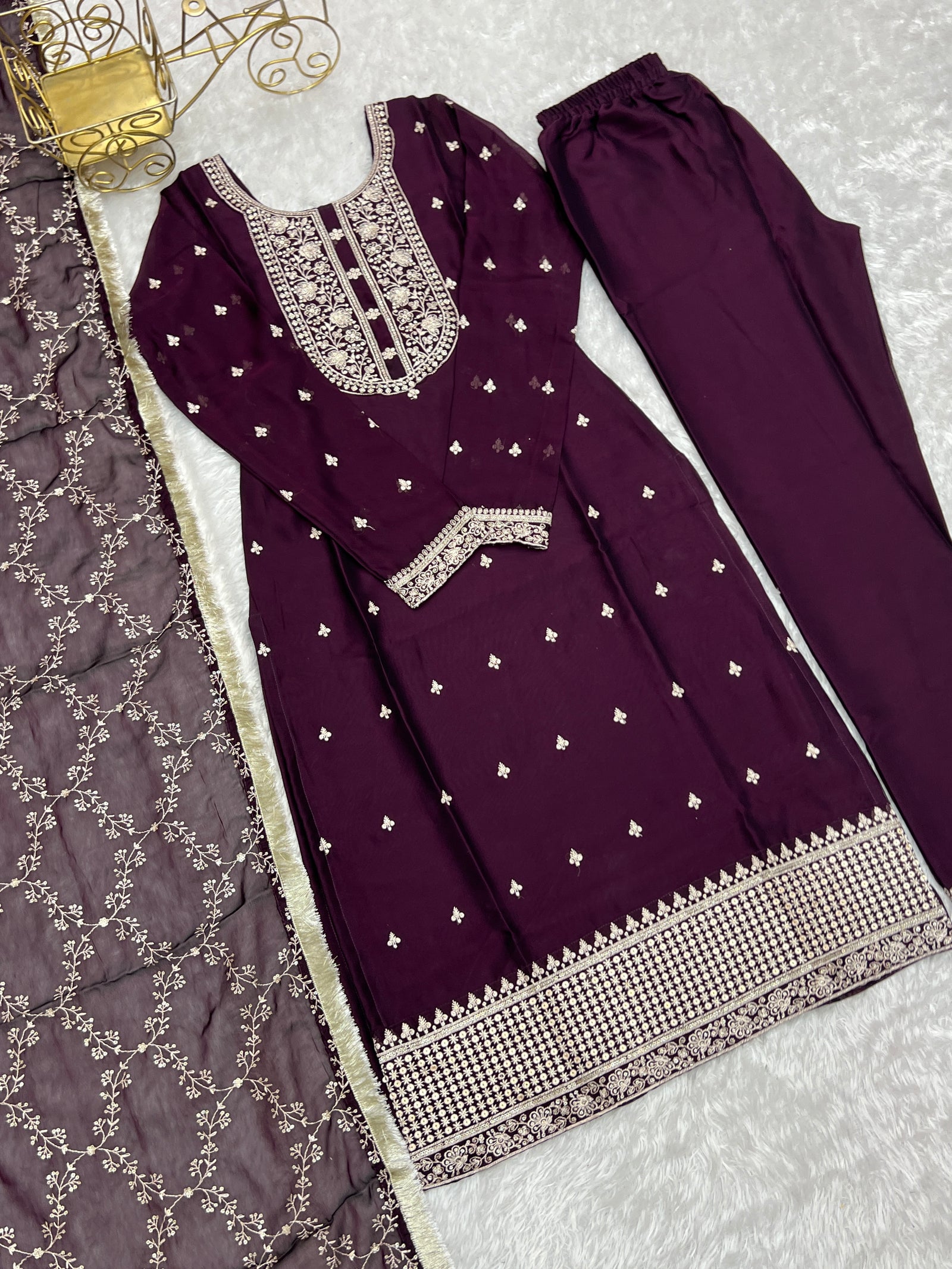 Wine Festival Special Pure Blooming Rangoli Silk Kurta Set with Dupatta – Elegant Embroidery & Lace Work