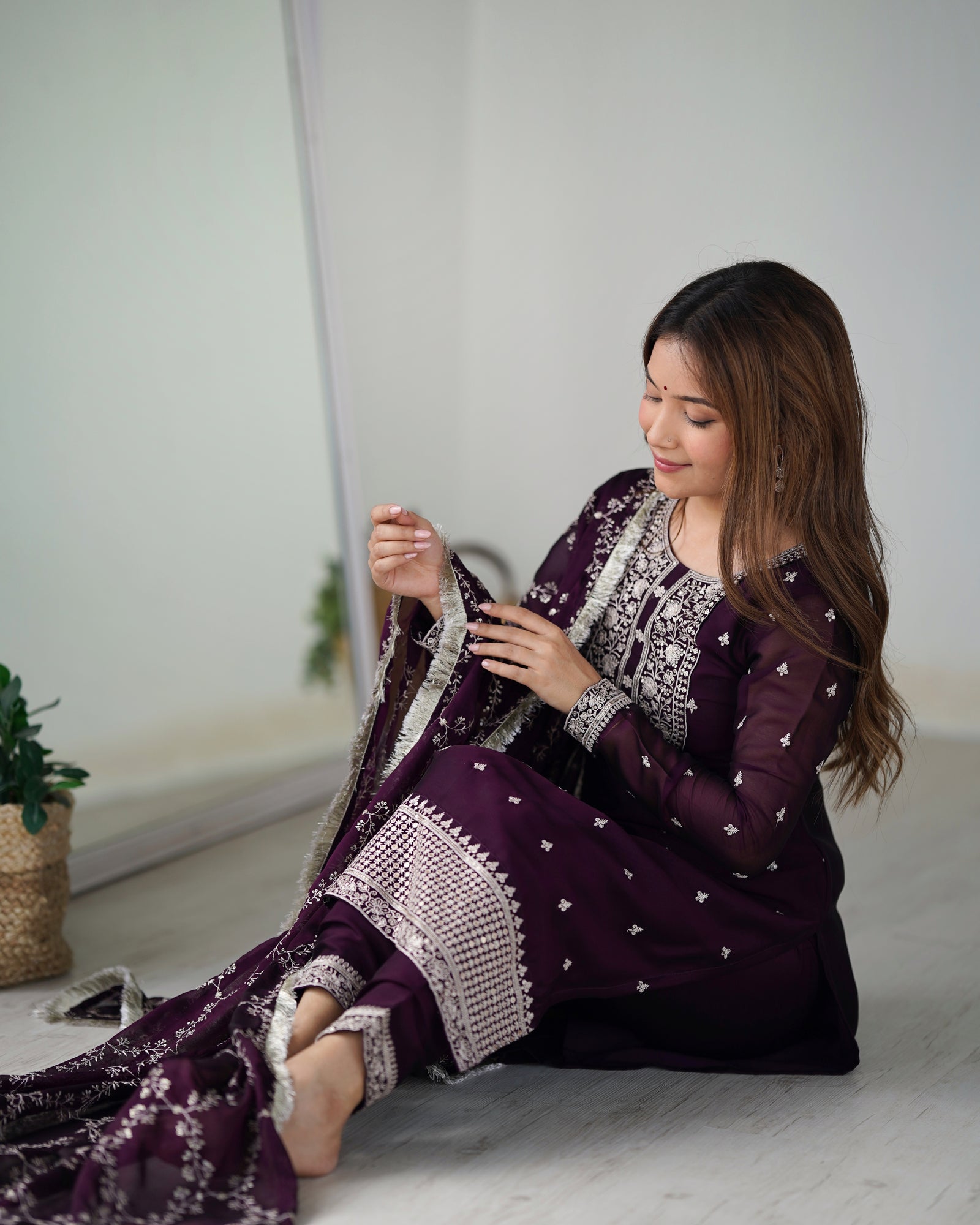 Wine Festival Special Pure Blooming Rangoli Silk Kurta Set with Dupatta – Elegant Embroidery & Lace Work