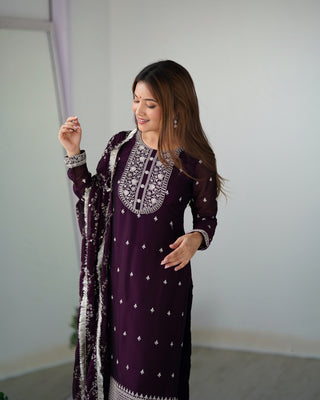 Wine Festival Special Pure Blooming Rangoli Silk Kurta Set with Dupatta – Elegant Embroidery & Lace Work