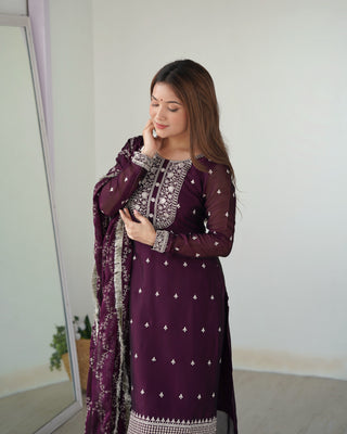 Wine Festival Special Pure Blooming Rangoli Silk Kurta Set with Dupatta – Elegant Embroidery & Lace Work