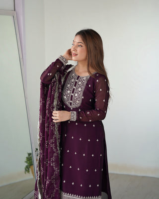 Wine Festival Special Pure Blooming Rangoli Silk Kurta Set with Dupatta – Elegant Embroidery & Lace Work
