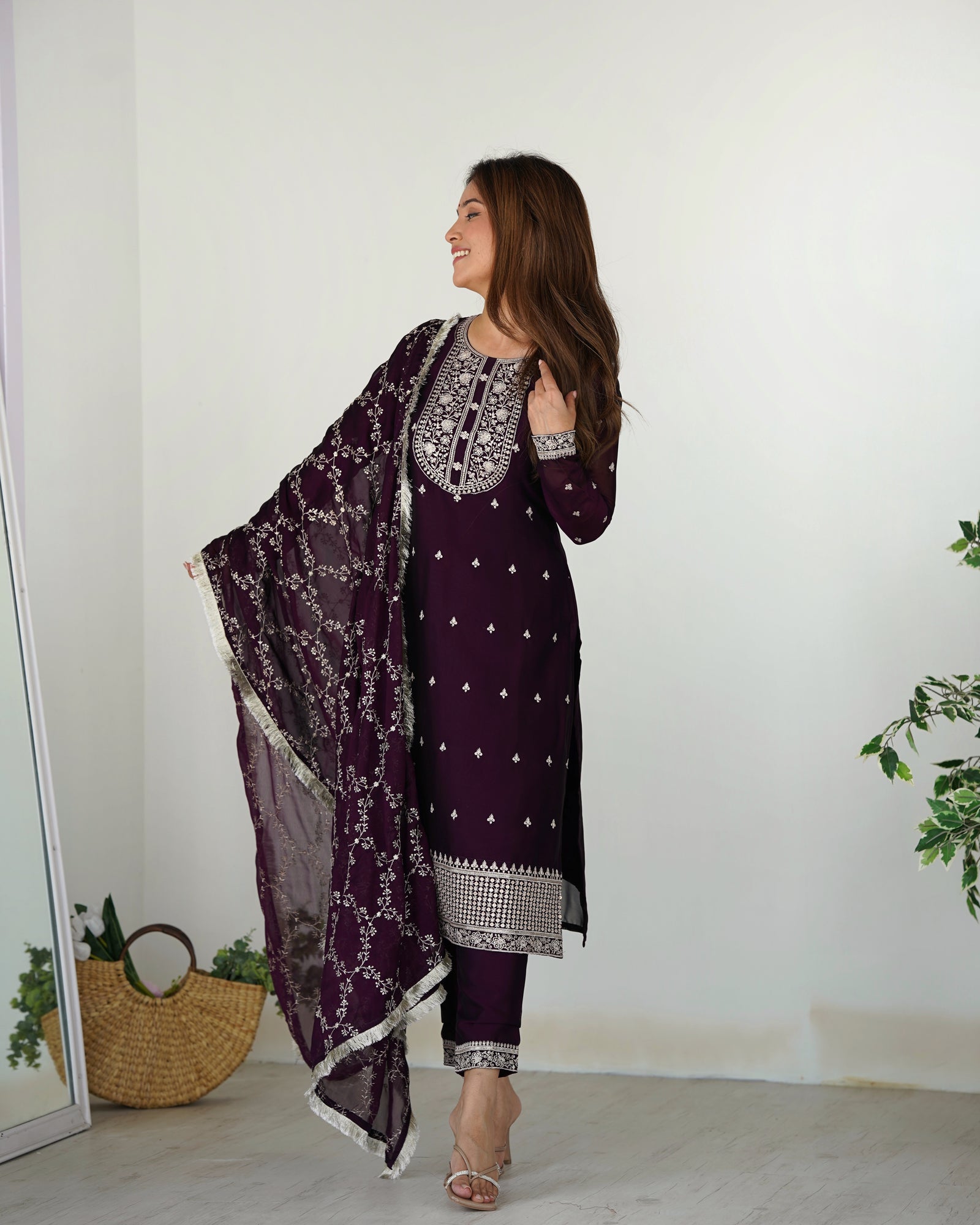 Wine Festival Special Pure Blooming Rangoli Silk Kurta Set with Dupatta – Elegant Embroidery & Lace Work