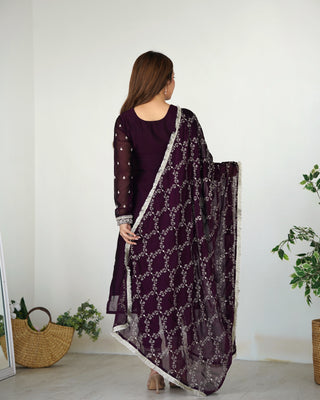 Wine Festival Special Pure Blooming Rangoli Silk Kurta Set with Dupatta – Elegant Embroidery & Lace Work