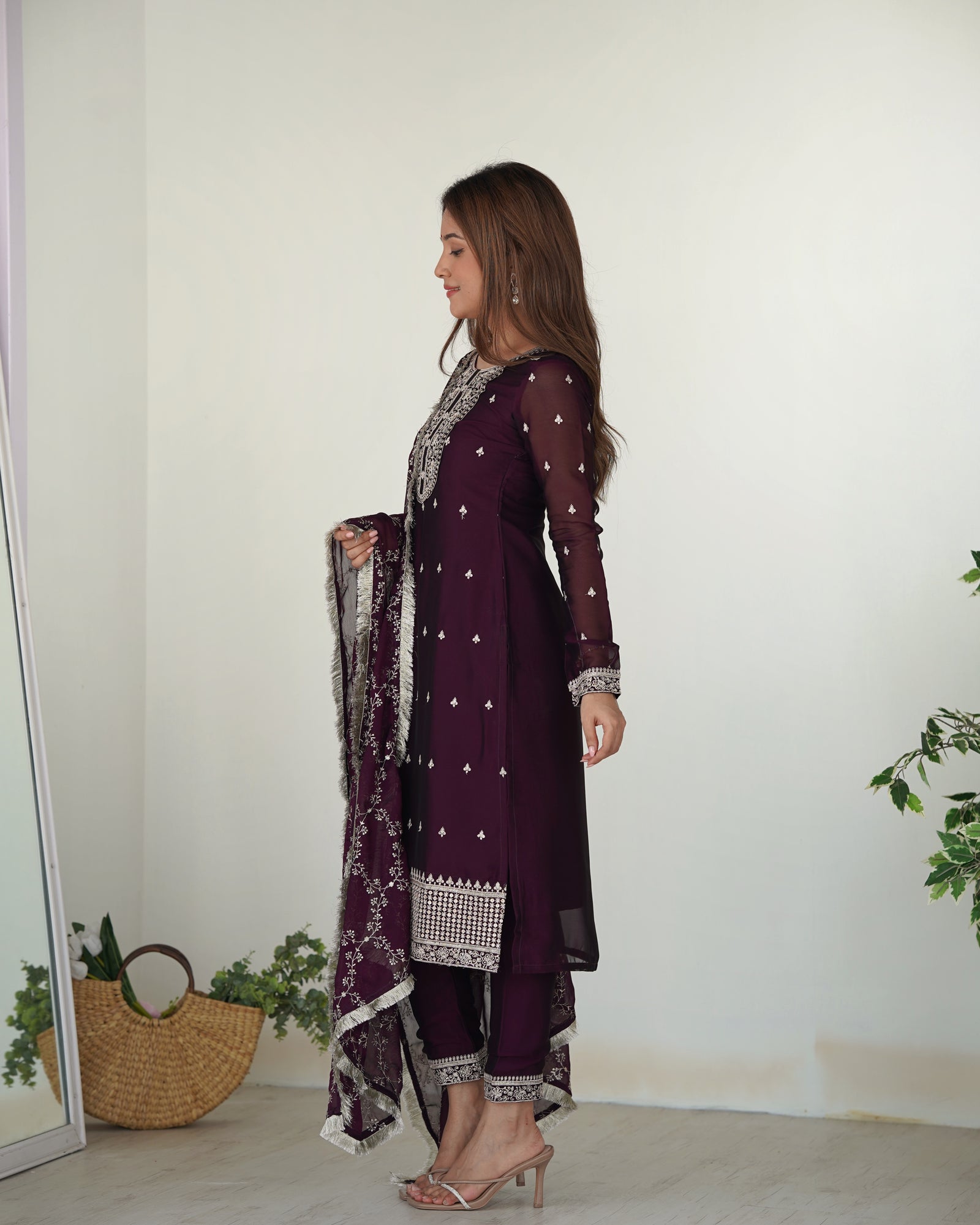 Wine Festival Special Pure Blooming Rangoli Silk Kurta Set with Dupatta – Elegant Embroidery & Lace Work