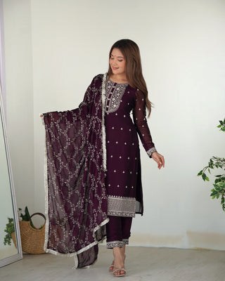 Wine Festival Special Pure Blooming Rangoli Silk Kurta Set with Dupatta – Elegant Embroidery & Lace Work