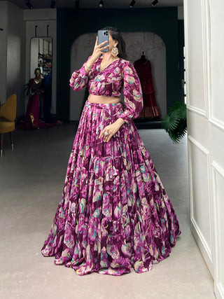 Wine Floral Elegance Georgette Chex Co-ord Set – Effortless Grace & Style