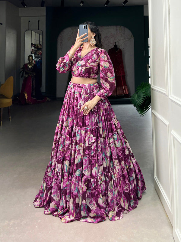 Wine Floral Elegance Georgette Chex Co-ord Set – Effortless Grace & Style