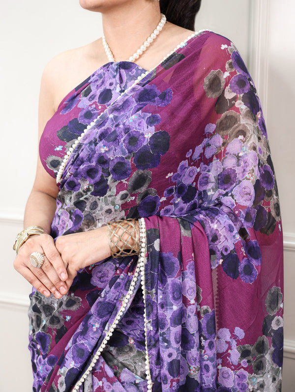 Wine Floral Marble Drape Saree ClothsVilla