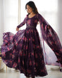 Load image into Gallery viewer, Wine Floral Organza Anarkali Gown Set – Perfect for Weddings &amp; Festivities