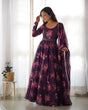 Load image into Gallery viewer, Wine Floral Organza Anarkali Gown Set – Perfect for Weddings &amp; Festivities