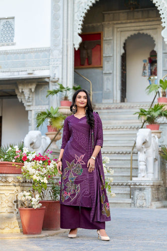 Wine Floral Roman Silk Salwar Suit – Beads & Blooms Handcrafted Perfection