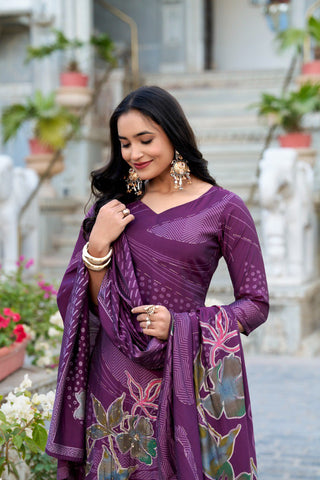 Wine Floral Roman Silk Salwar Suit – Beads & Blooms Handcrafted Perfection