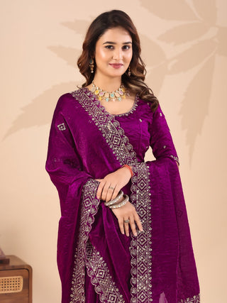 Wine Frendi Silk Saree with Sequin Work ClothsVilla