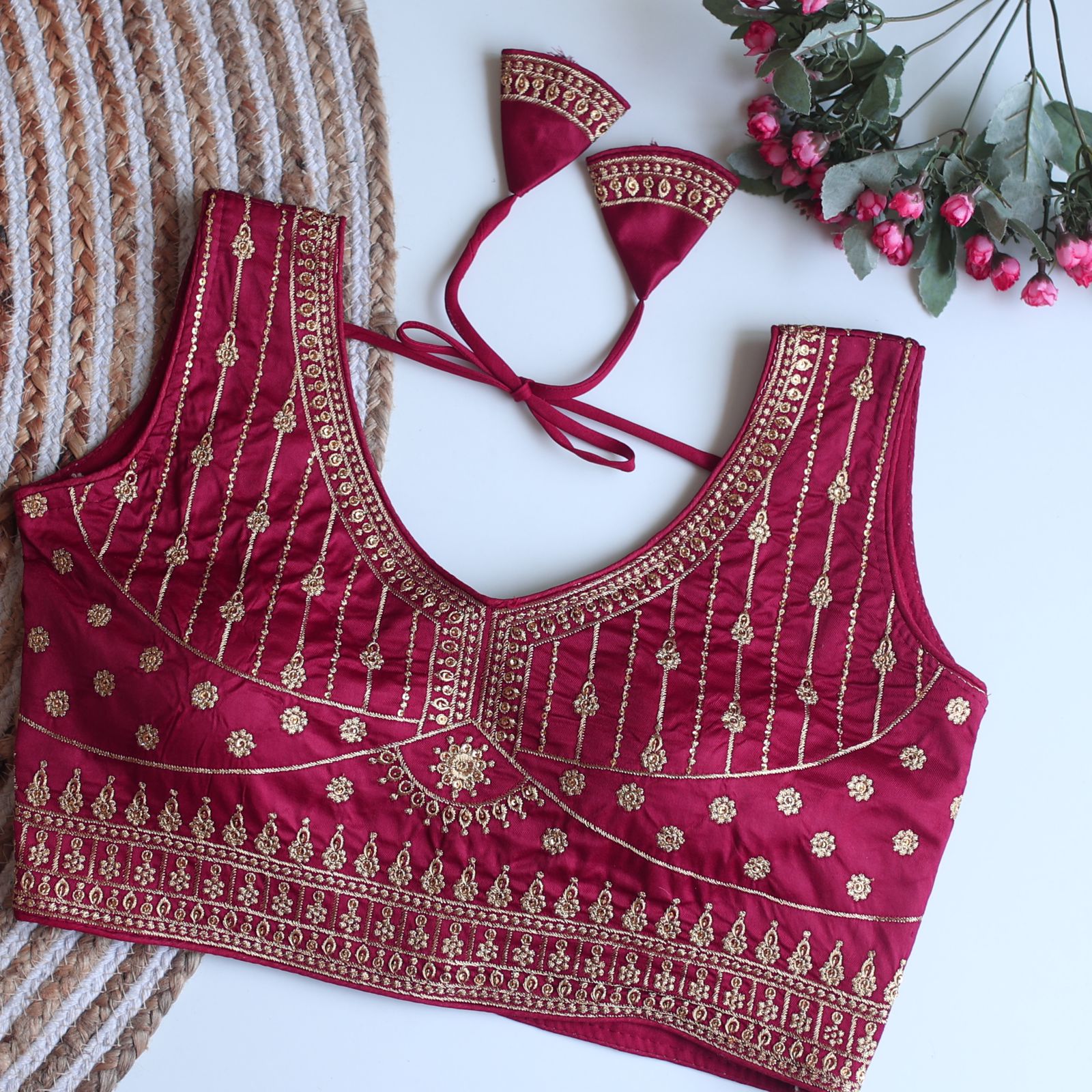 Wine Full Embroidery Monsoon Silk Blouse with Golden Sequin Design ClothsVilla Main image