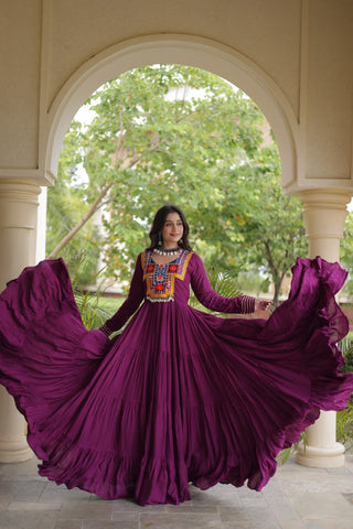 Wine Gamthi Mirror Work Gown ClothsVilla
